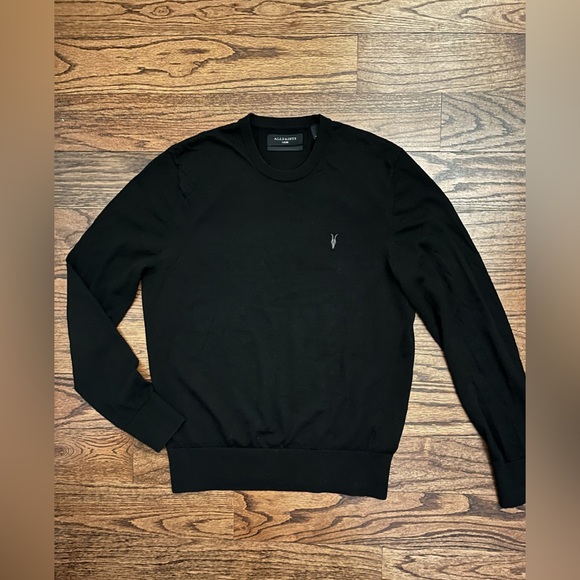 All Saints Black Mode Merino Wool Crewneck Sweater.  Size L - Picture 3 of 5